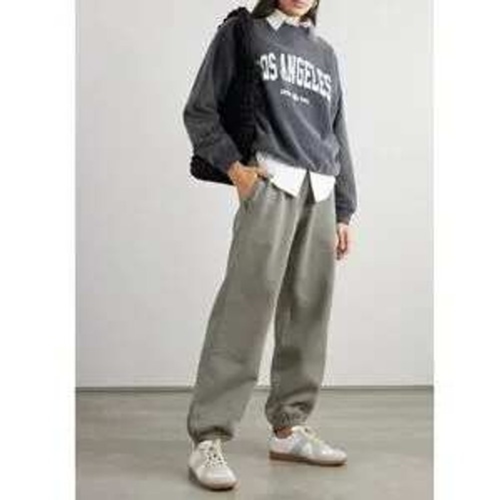 Anine Bing Karter Sweatpants Gray Women's XL Cotton Fleece‎ Relaxed Logo Slouchy - Picture 6 of 7